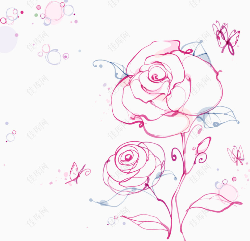 水彩简洁粉红玫瑰花卉