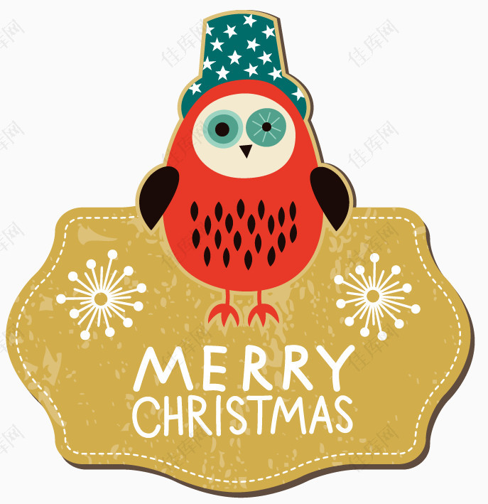 圣诞节猫头鹰装饰标签