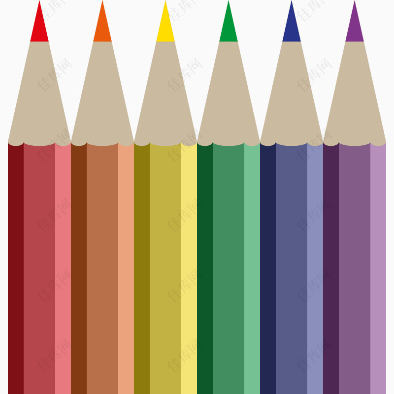 六根彩色的卡通彩色铅笔