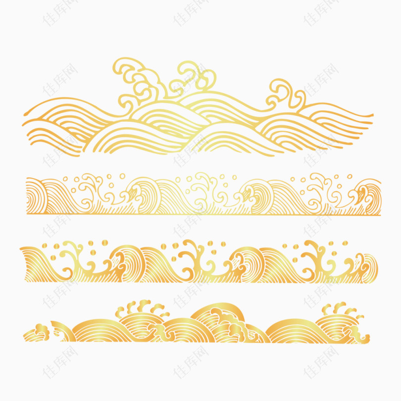 中国传统海浪波纹金色