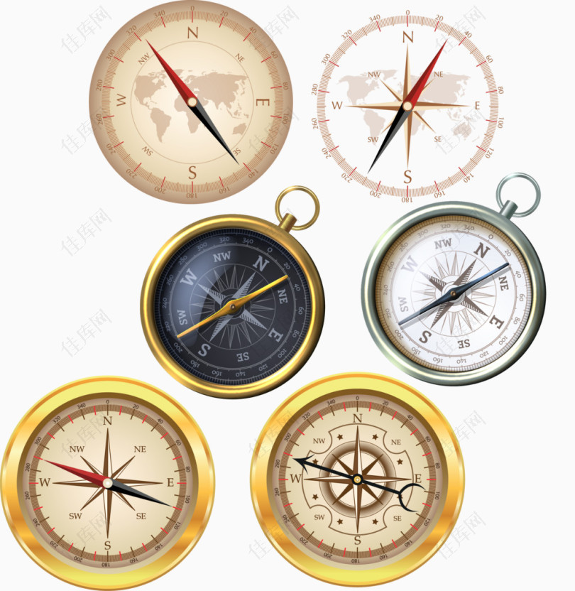 中世纪航海指南针矢量素材航行