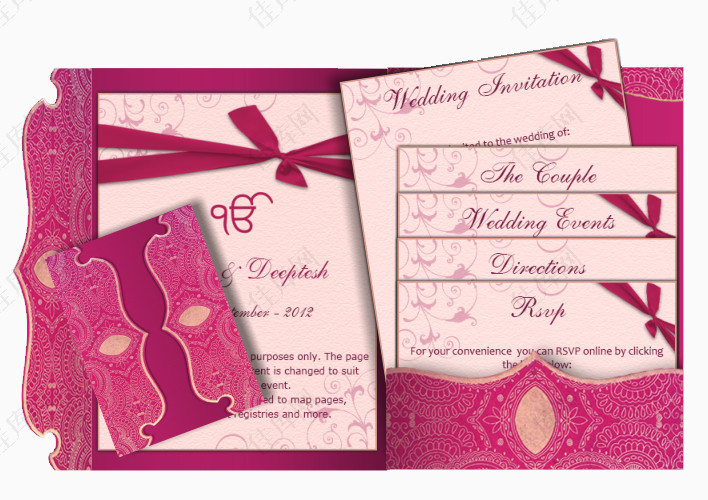 粉红色花纹丝带的信封信纸