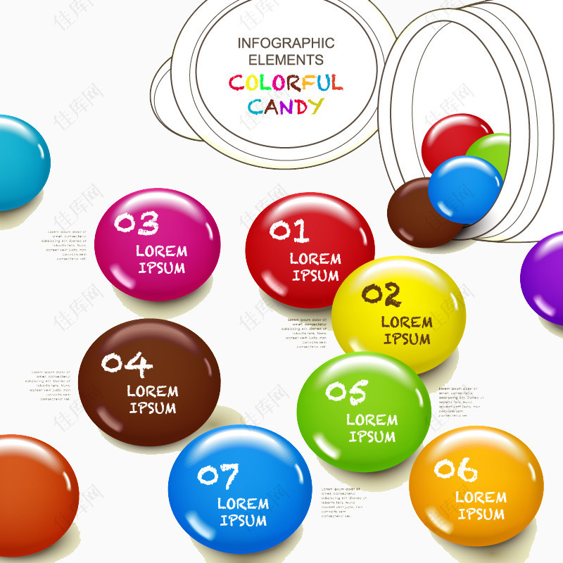彩色巧克力豆信息图矢量素材