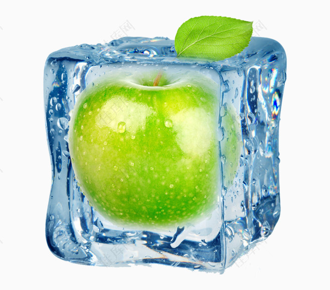 冰块透明冰块青色苹果水果