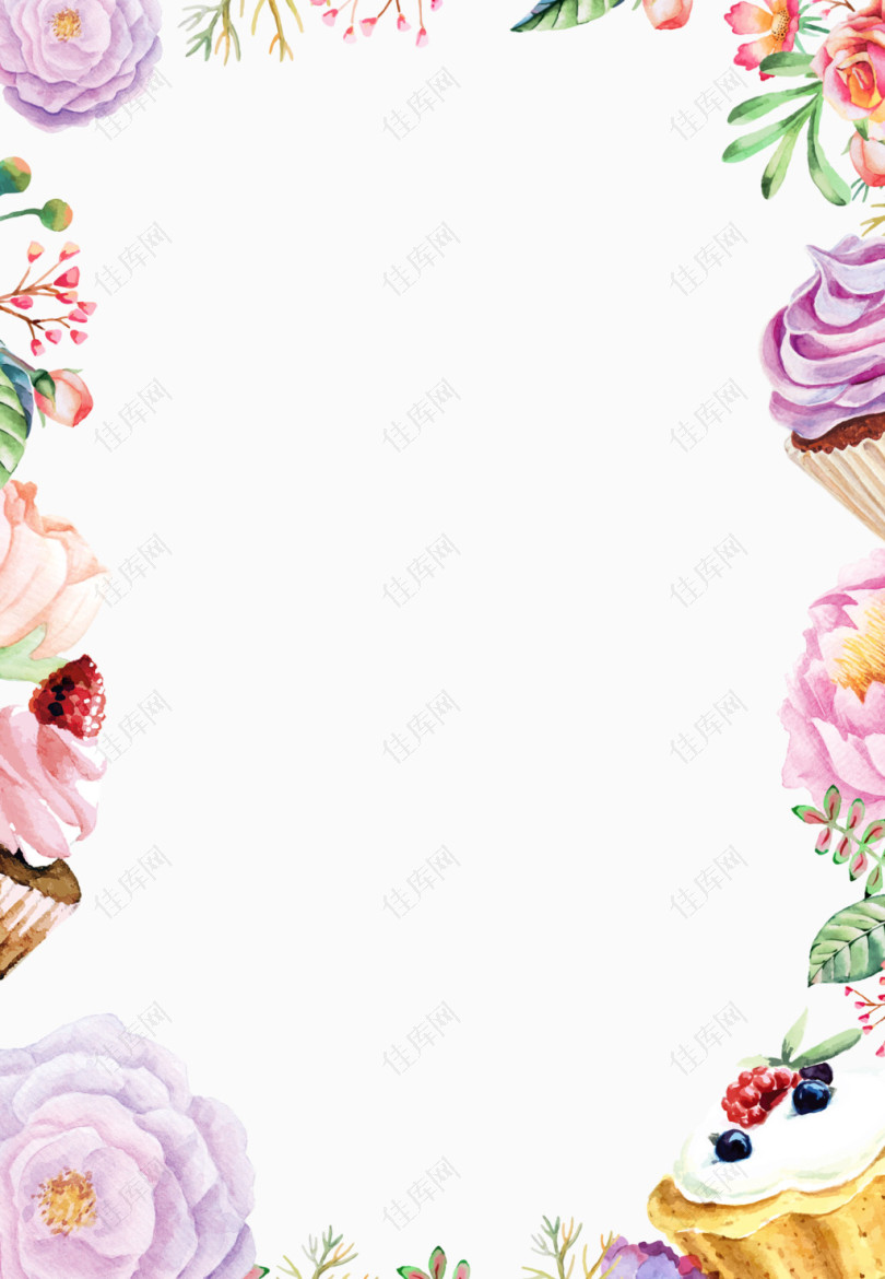 免费下载水彩花朵蛋糕背景边框免抠元素图片 元素素材 佳库网