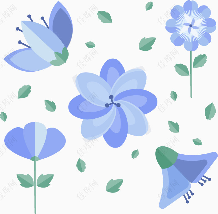 可爱蓝色扁平花朵