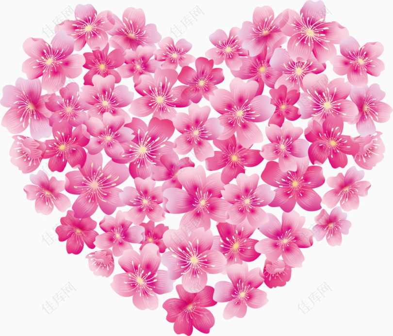 矢量手绘粉色花朵组成的爱心