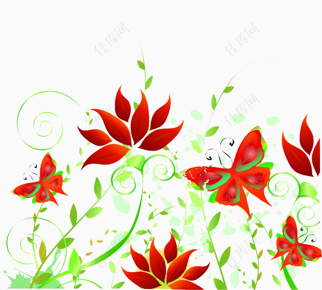 卡通花朵植物装饰蝴蝶