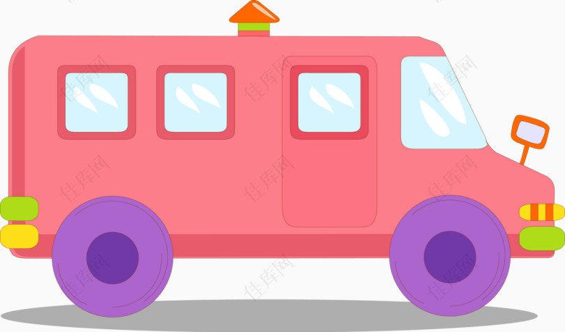 手绘卡通粉色公共汽车