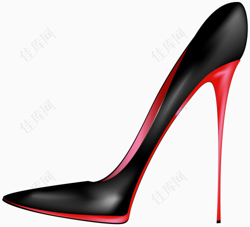 手绘女式红底黑高跟鞋