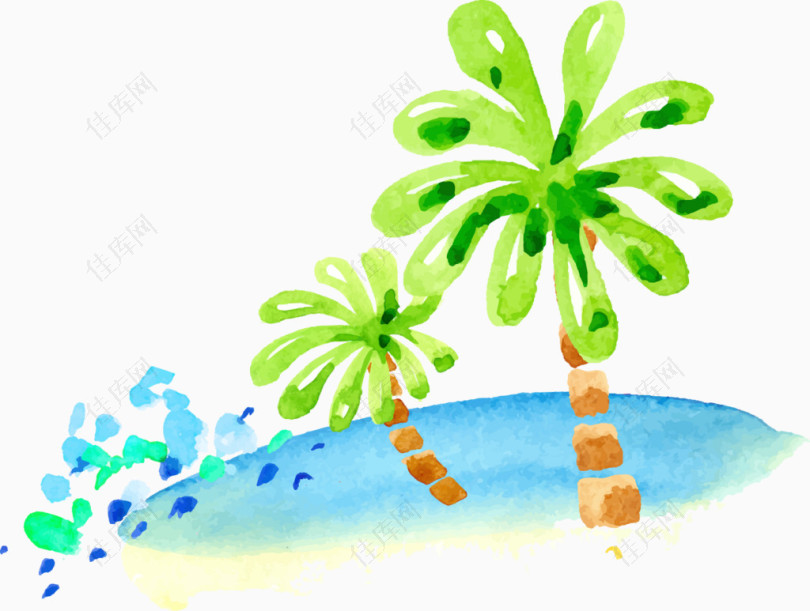 水彩沙滩芭蕉树