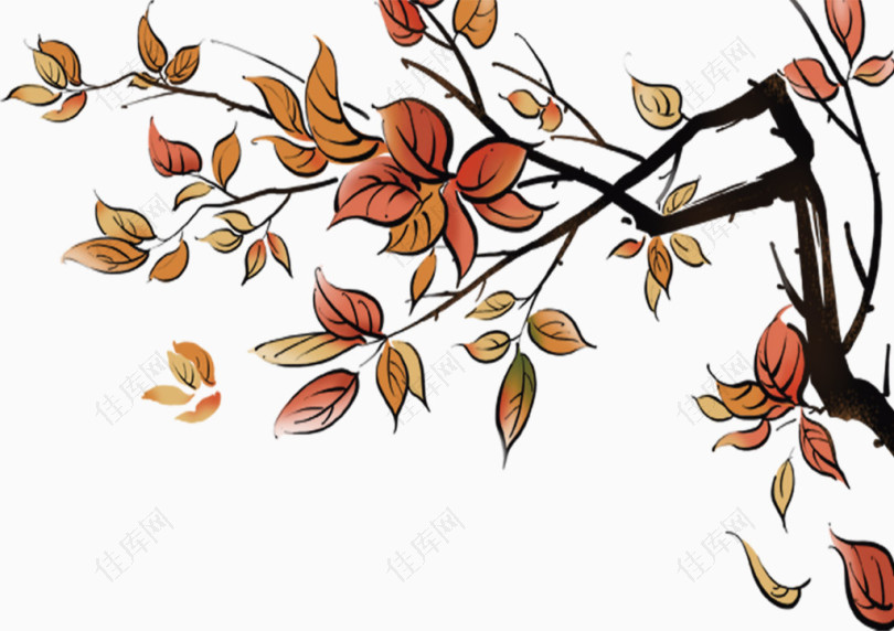 黄色卡通秋季树枝树叶