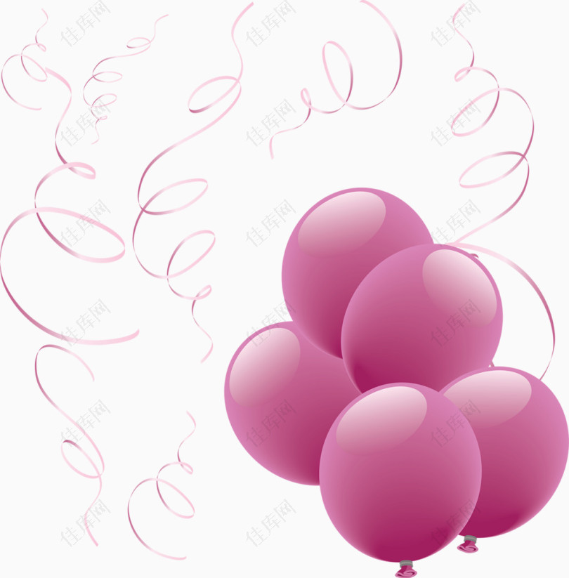 紫色丝带紫色气球群卡通手绘