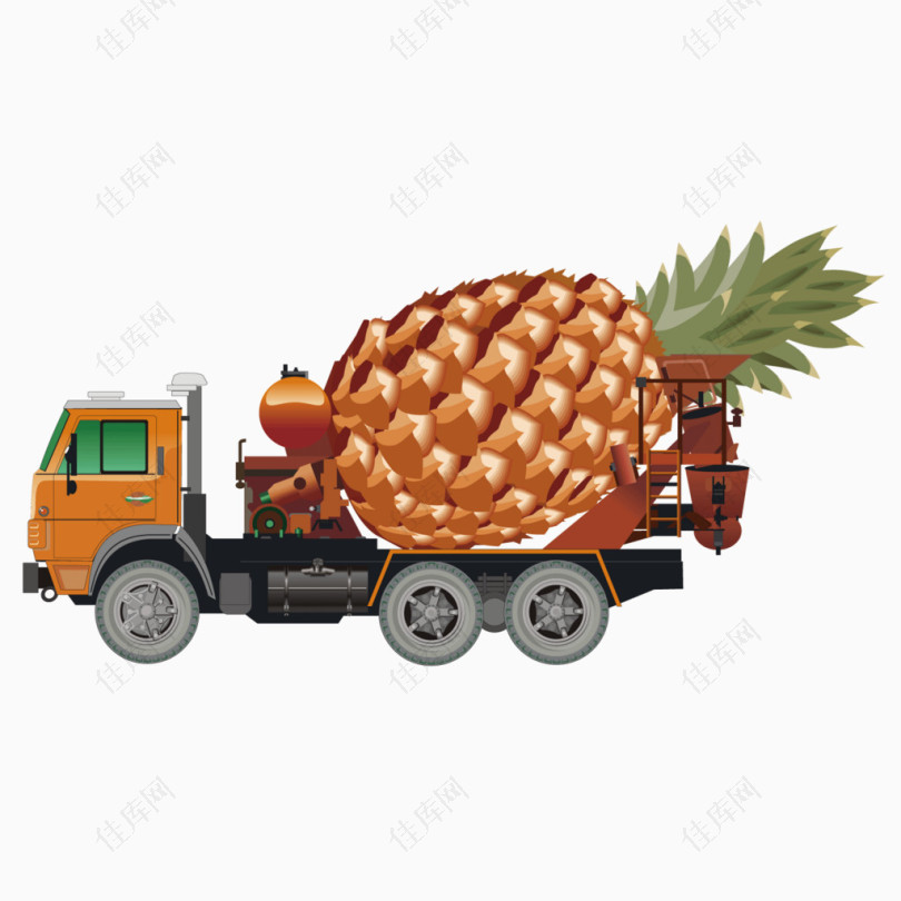 矢量菠萝黄色卡车汽车