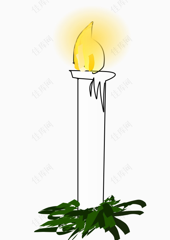 白色的卡通燃烧的蜡烛