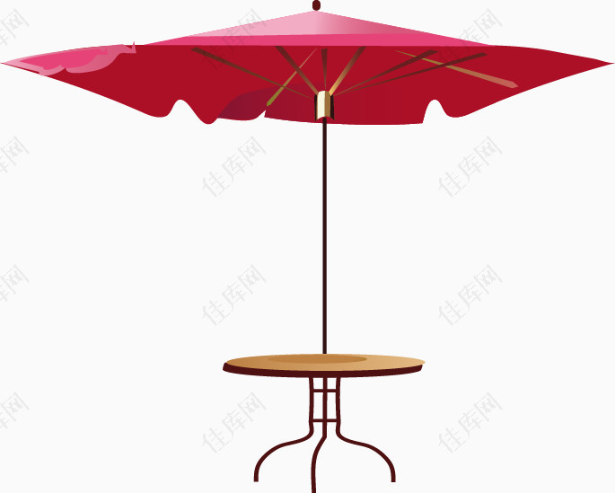 手绘室外红色遮阳伞图案