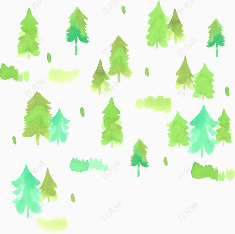 手绘水彩树林