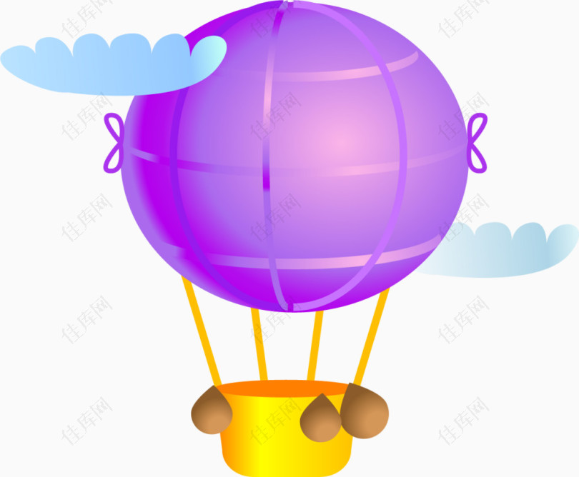 卡通手绘紫色热气球