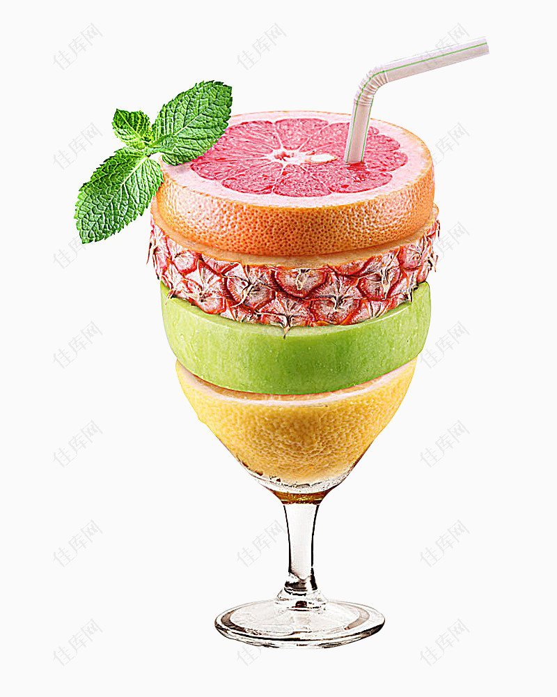 夏季水果叠层红酒杯水果鸡尾酒