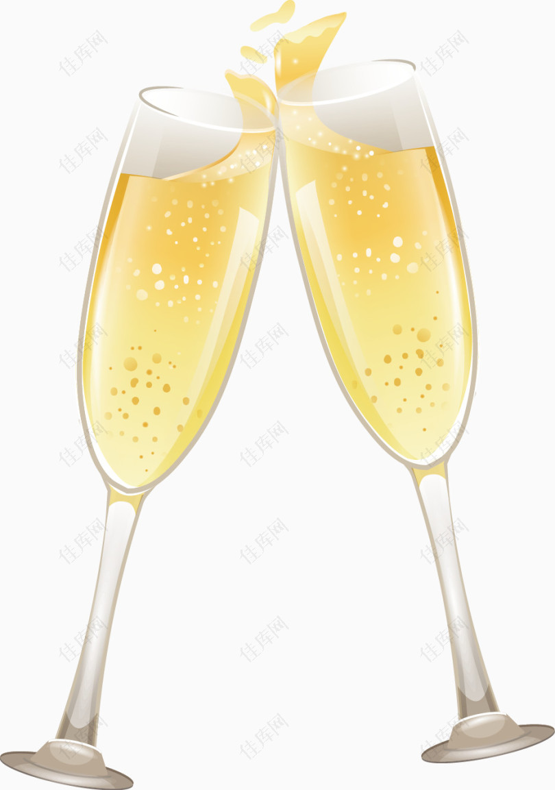 矢量手绘两个装着香槟的高脚杯碰杯