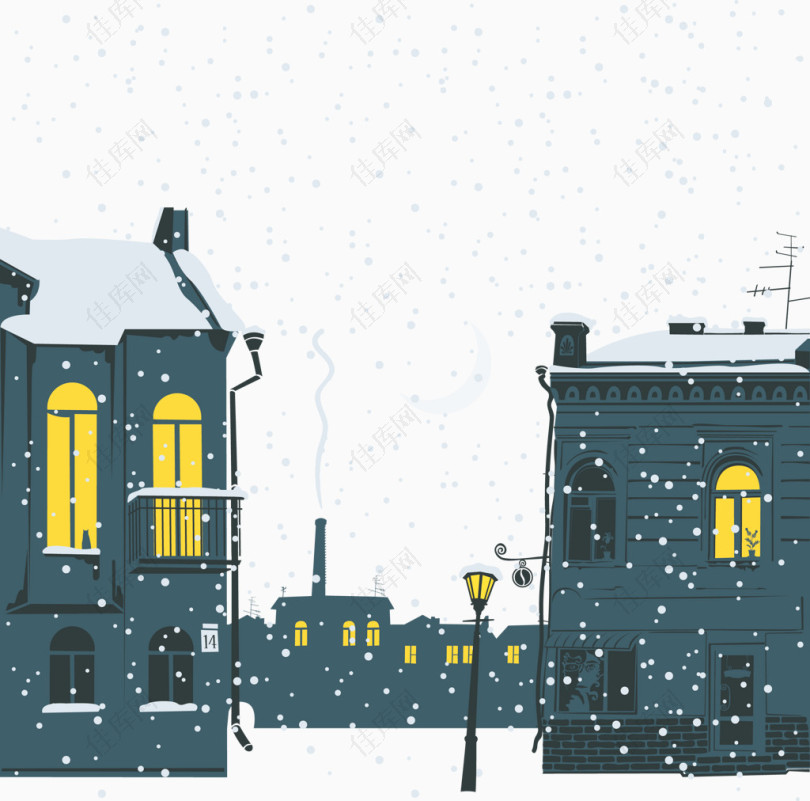 楼房城镇下雪