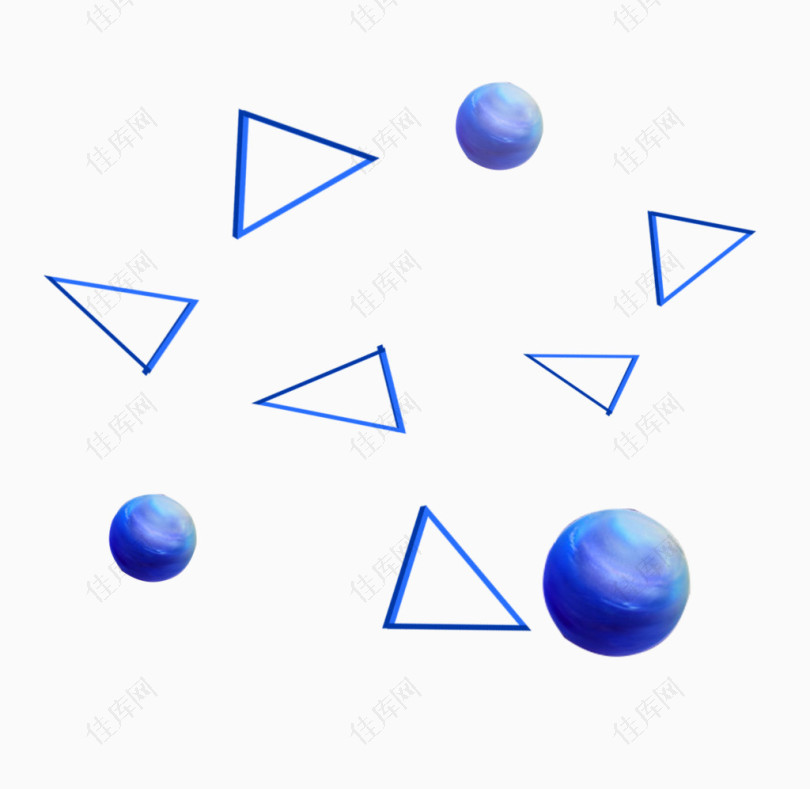 蓝色三角形球形漂浮元素