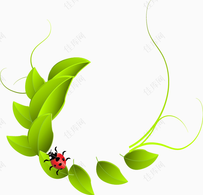 手绘绿叶瓢虫图案