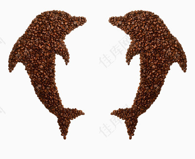 咖啡豆拼成的海豚