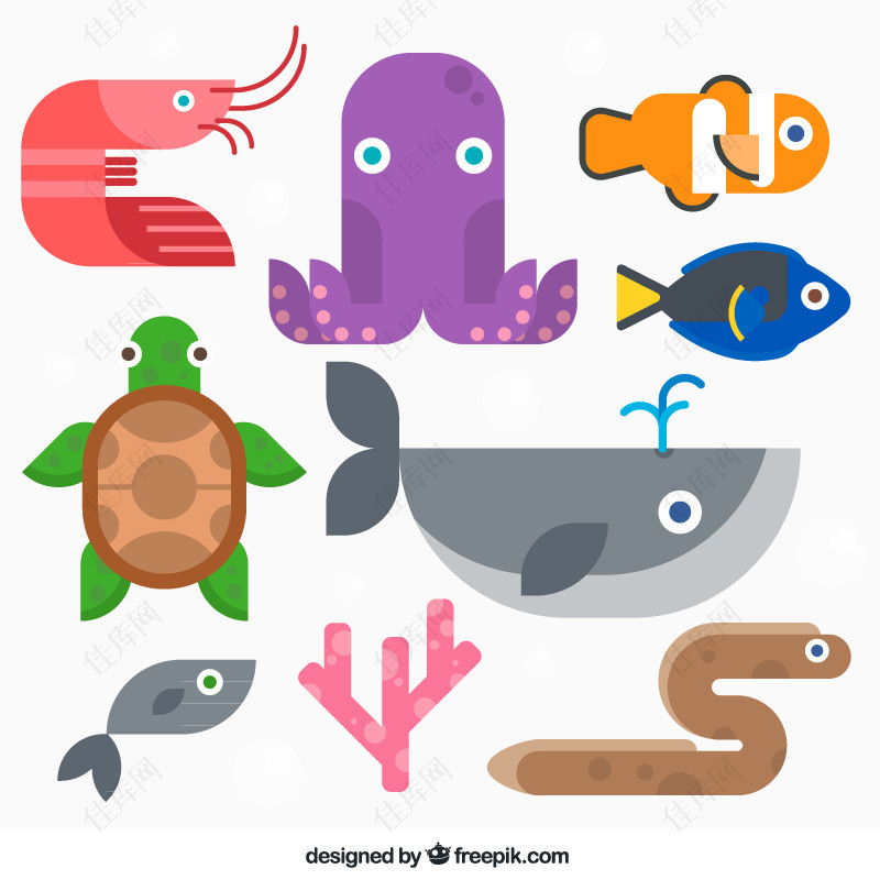8款海洋动物设计矢量素材