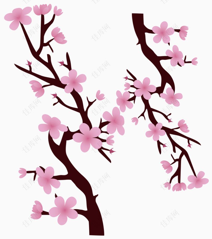 装饰粉色手绘樱花树枝