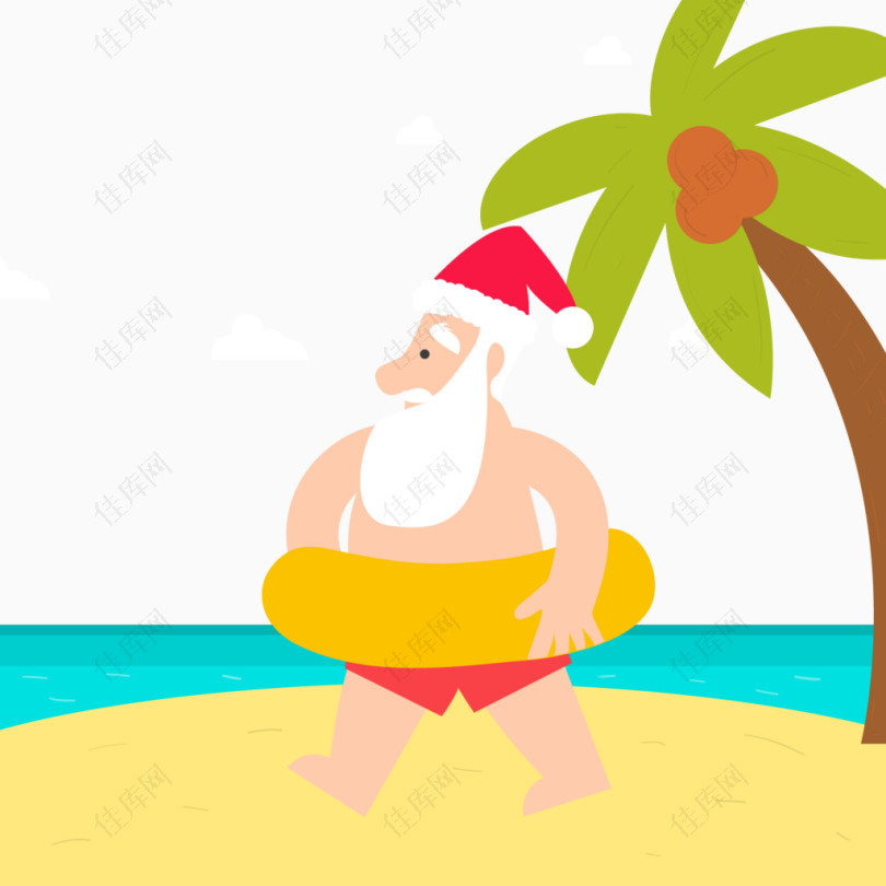 海滩度假的圣诞老人矢量图
