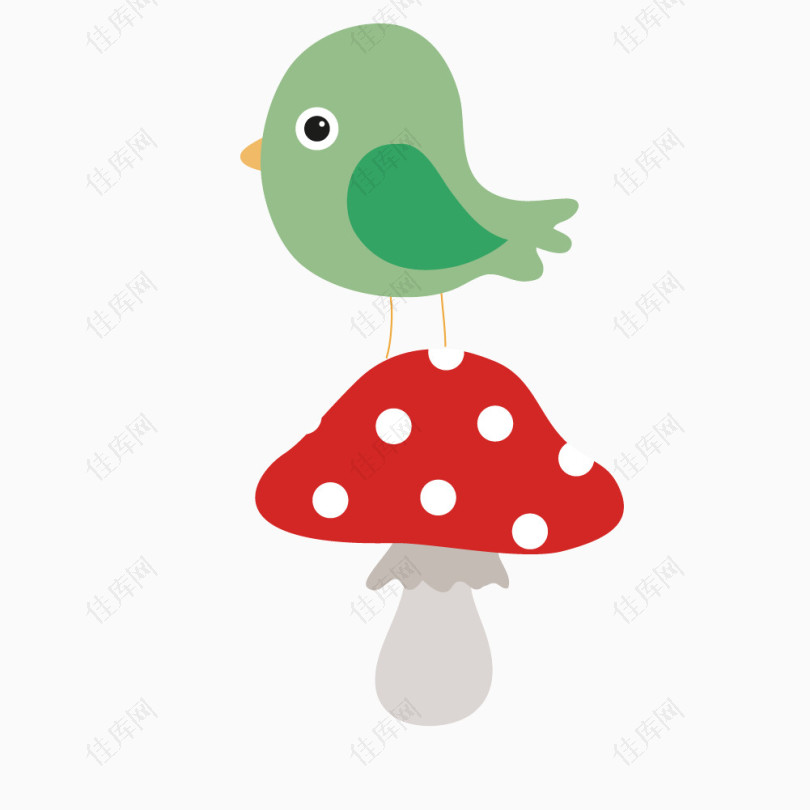 矢量踩蘑菇的小鸟