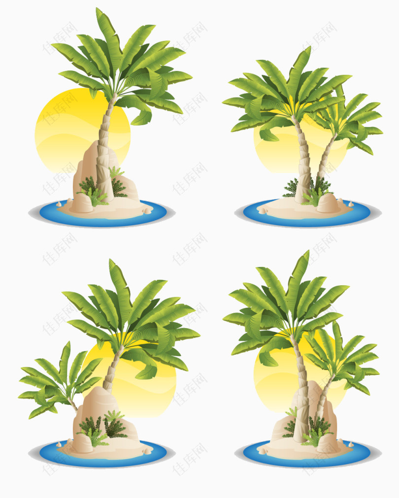 海边椰树阳光矢量图