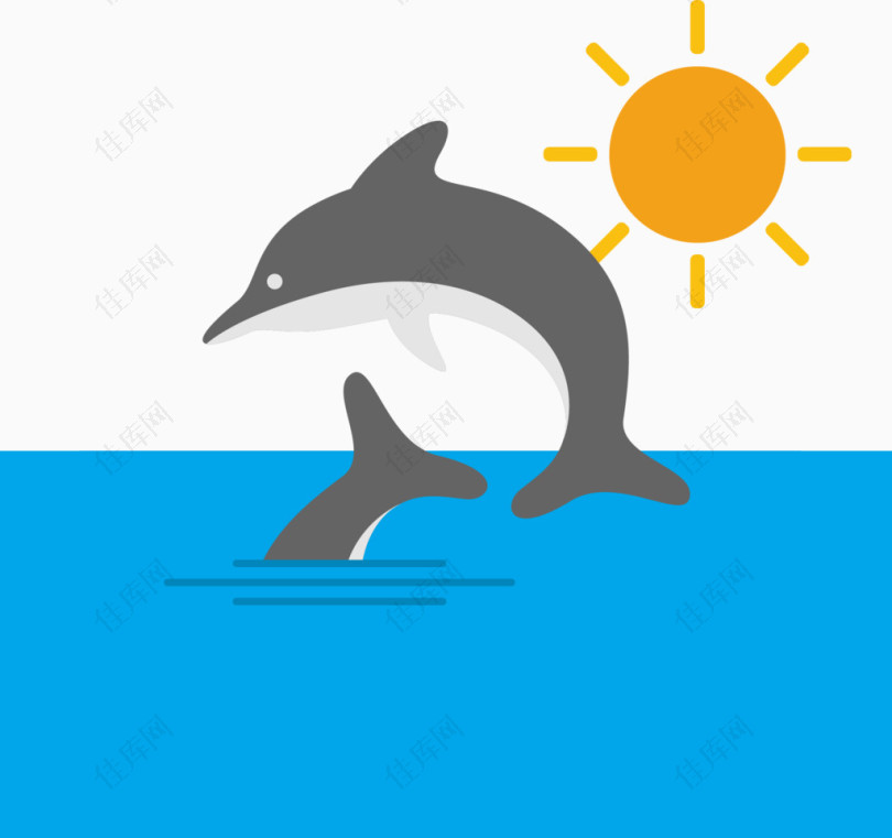 矢量手绘跳跃的海豚
