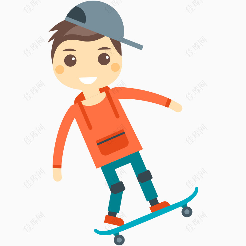 卡通小男孩滑板运动