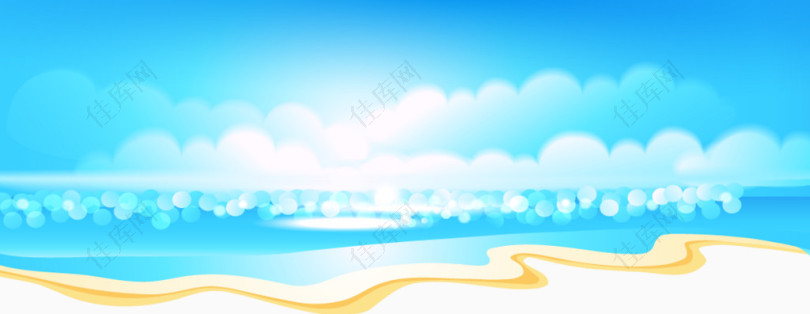 卡通清新夏日海滩