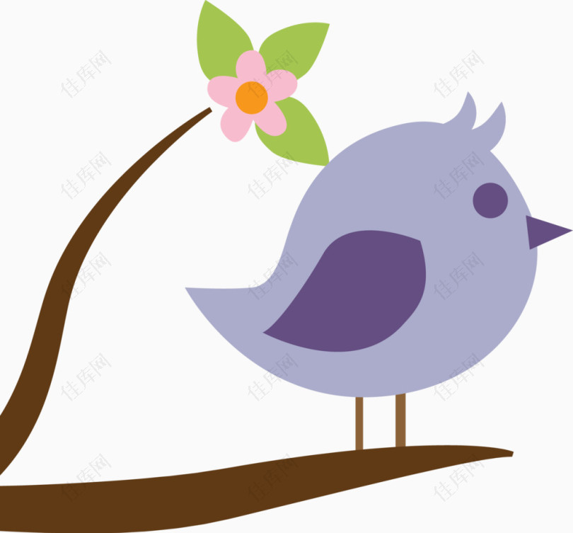 可爱的紫色小鸟和树枝