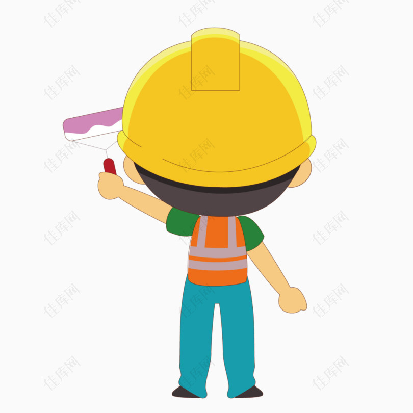 黄色安全帽刷漆工人