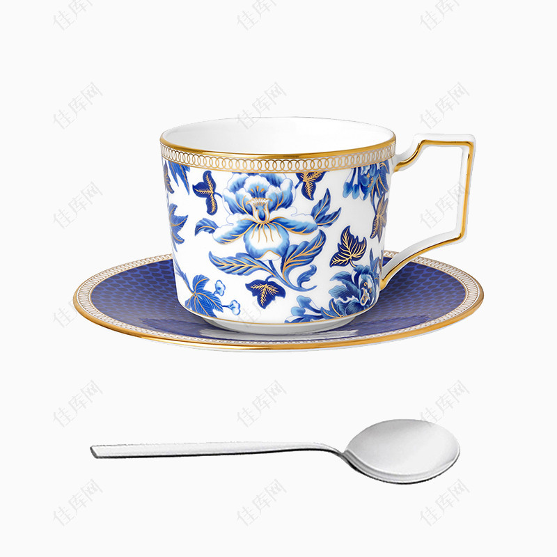 印着青花瓷花纹的咖啡杯