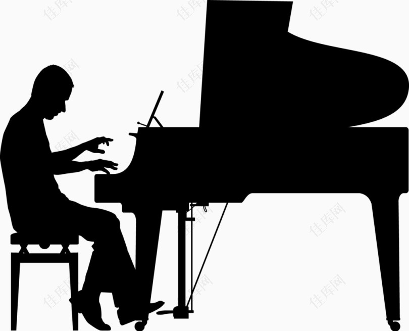 弹钢琴的人侧面剪影矢量图片素材