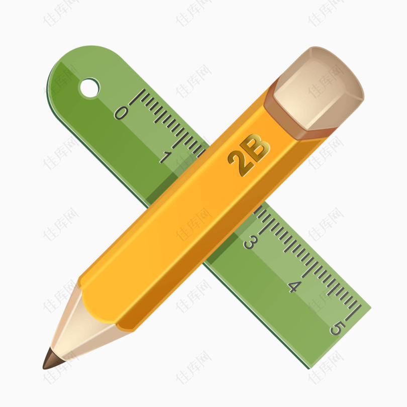 黄色质感画笔铅笔直尺
