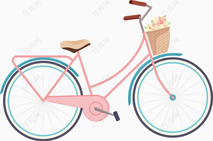 矢量手绘粉色自行车
