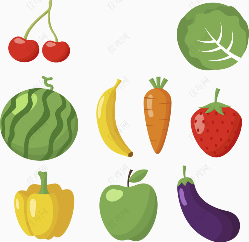 扁平水果蔬菜