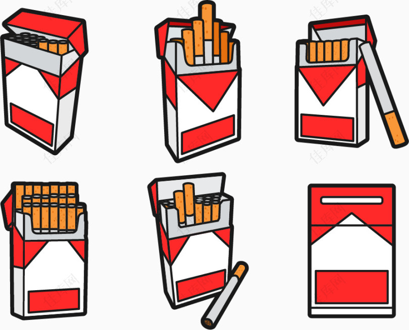 卡通矢量烟打开烟盒