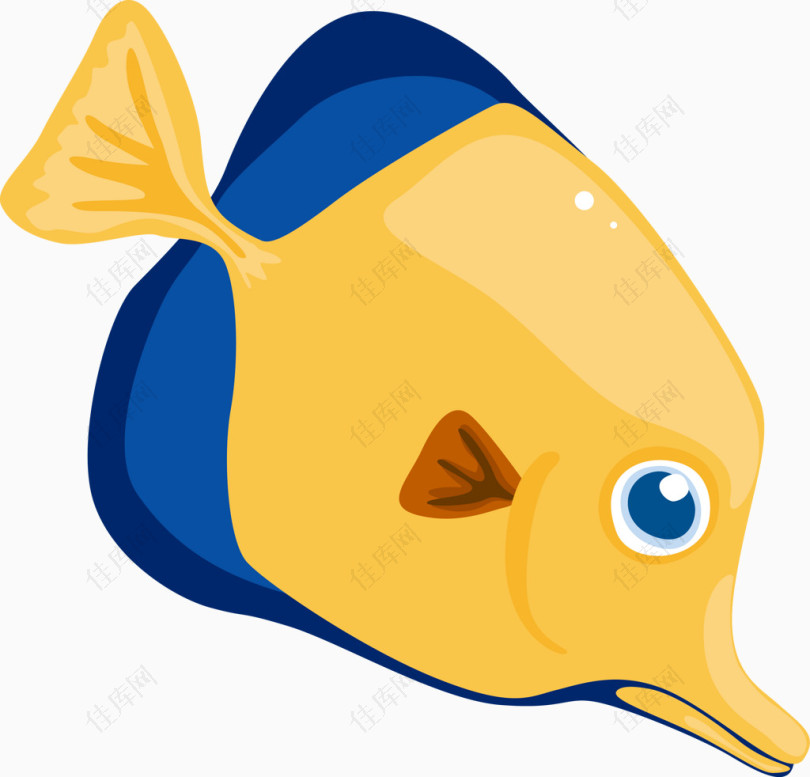 卡通黄色倒吊鱼观赏鱼矢量图