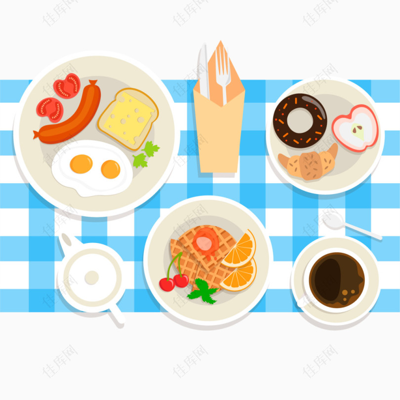 矢量欧式早餐和桌布