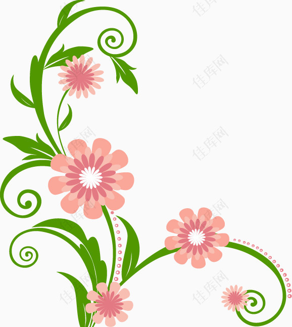 手绘粉色花朵绿径图案