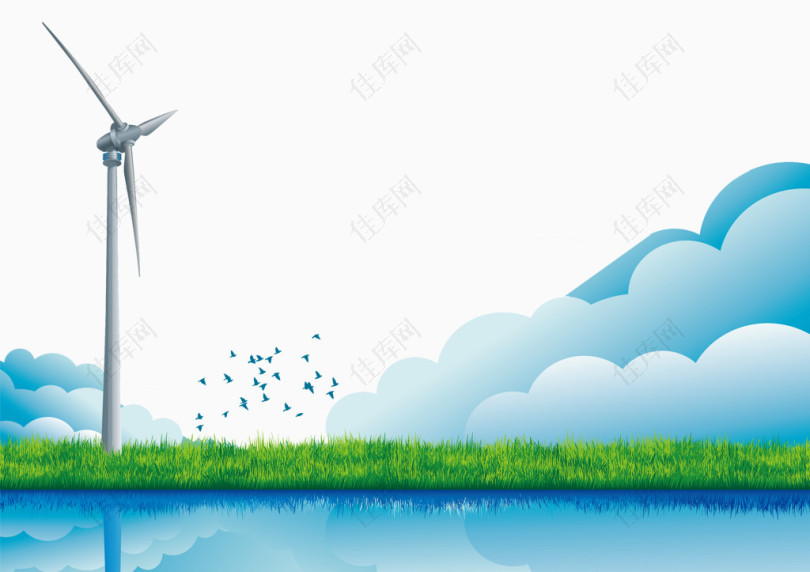 蓝色风力发电背景素材图