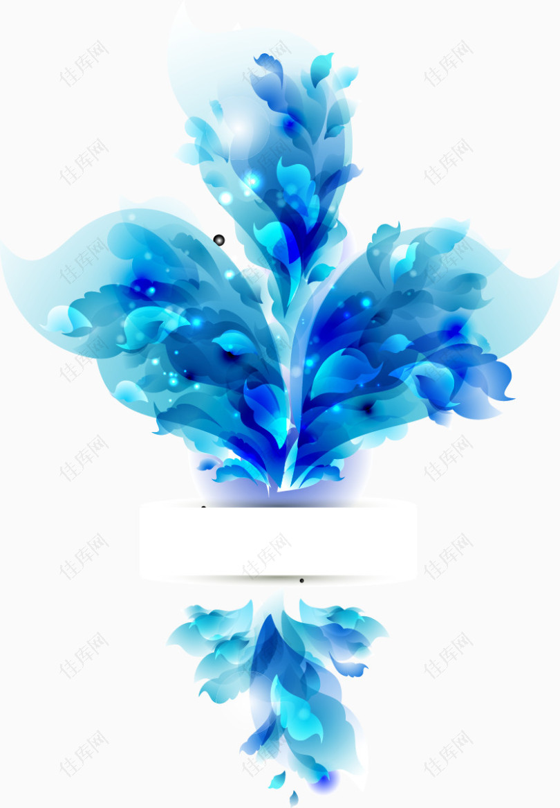 蓝色羽毛形状花朵标签元素