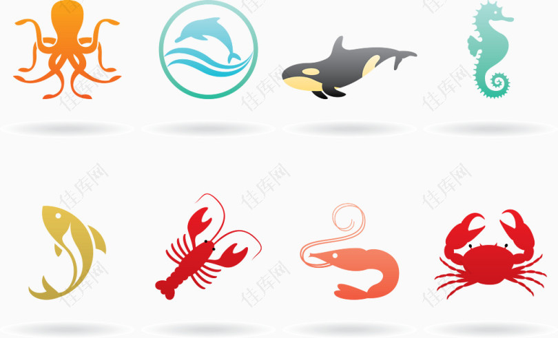 海洋动物图标矢量图